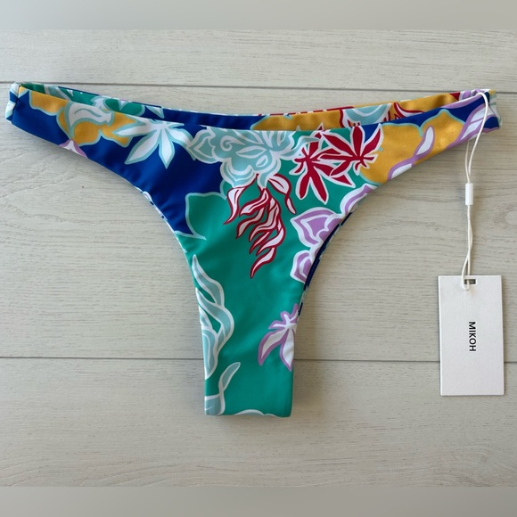NWT Mikoh Bikini Set-Blue Tropical Print, L Top, M Bottom - Picture 7 of 9